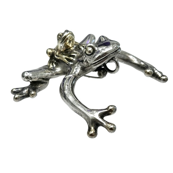 VINTAGE STERLING SILVER LEAP FROG PENDANT SMALL & BIG FROG - Picture 14 of 16